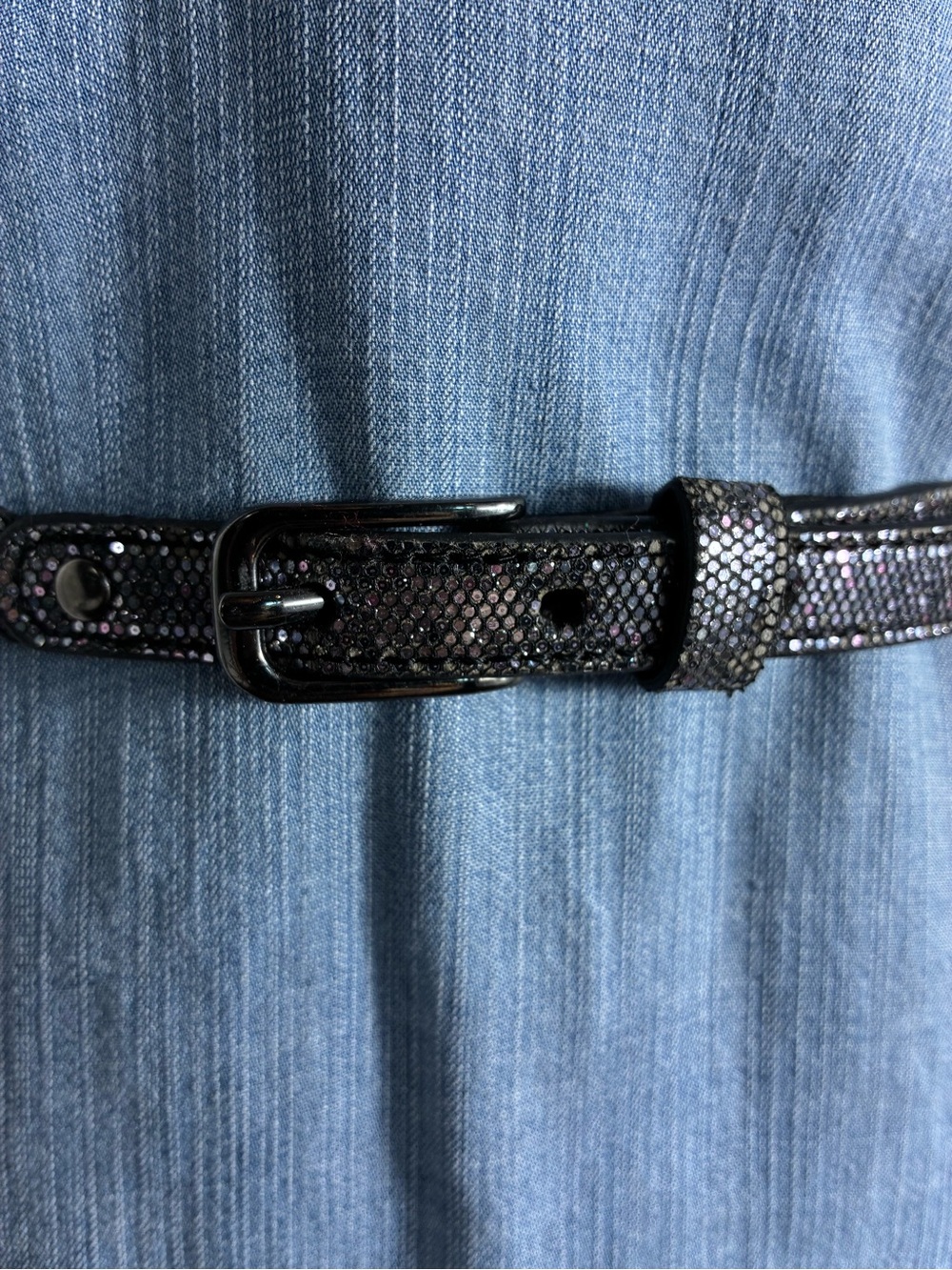 Women's belt 34” Sparkle Black Faux Leather Iridescent Finish braided